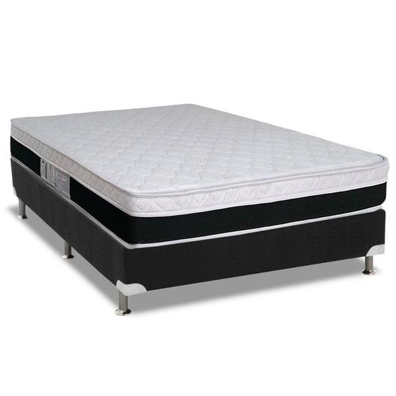 Imagem de Cama Box Casal: Colchão Molas Luckspuma MasterPocket Ensacadas Roma + Base CRC Suede Black(138x188)