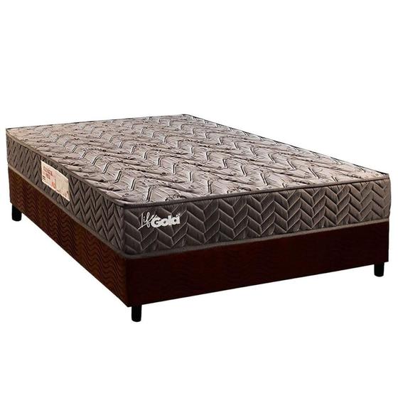 Imagem de Cama Box Casal: Colchão Molas MasterPocket Ensacadas Paropas Life Gold Black Silver + Base CRC Suede Brown (138x188)