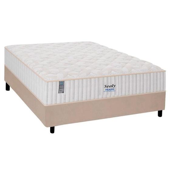 Imagem de Cama Box Casal: Colchão Molas MasterPocket Ensacadas Sealy   Miami + Base CRC Suede Bege(138x188)