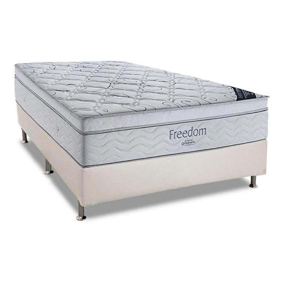 Imagem de Cama Box Casal: Colchão Molas Ortobom SuperPocket Freedom + Base CRC Courano Branco(138x188)