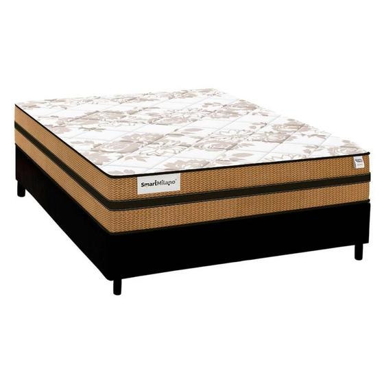 Imagem de Cama Box Casal: Colchão Molas Plumatex MasterPocket Ensacadas Smart Milano + Base CRC Courano Black(138x188)