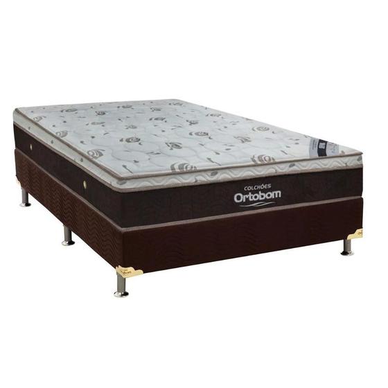 Imagem de Cama Box Casal: Colchão Molas SuperPocket Ensacadas Ortobom  Sleep King Látex + Base CRC Suede Marrom(138x188)