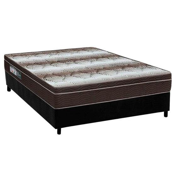 Imagem de Cama Box Casal: Colchão Ortopédico Ortobom Light OrtoPillow + Base CRC Suede Black(138x188)