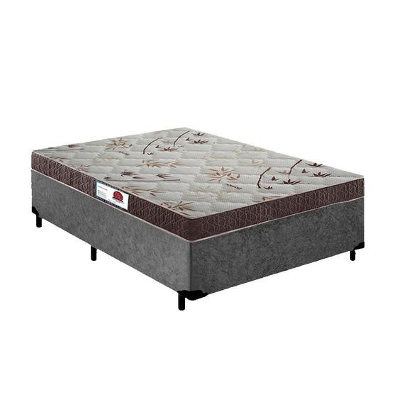 Imagem de Cama Box Casal Colchão Top Line Mola Bonnel + Box Suede Cinza RC Sono Leve 59x138X188