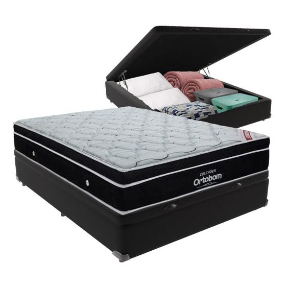 Imagem de Cama + Box Casal com Base Baú EuroPillow Mola Ensacada