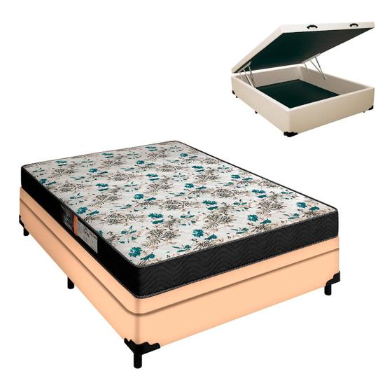 Imagem de Cama Box Casal com Baú Bege e Colchão D33 Veneza Portobel