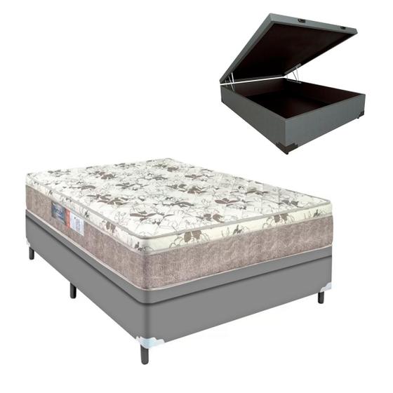 Imagem de Cama Box Casal com Baú Cinza Colchão Nápoles D33 Portobel