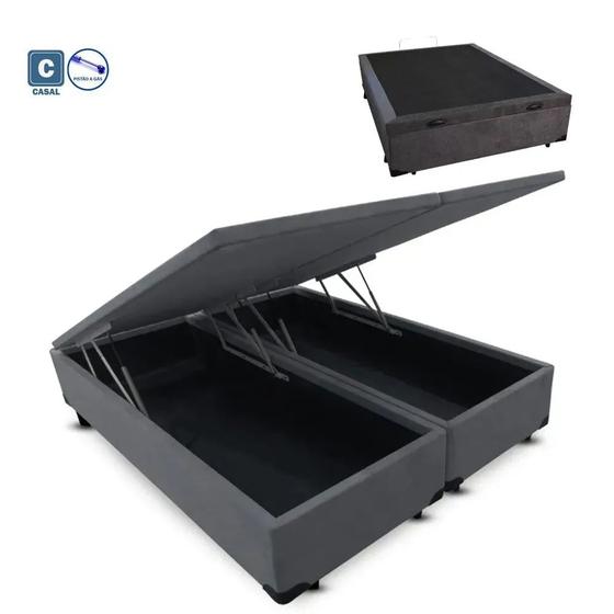 Imagem de Cama Box Casal com Bau Pistão a gás cinza suede Bipartido - 138x188