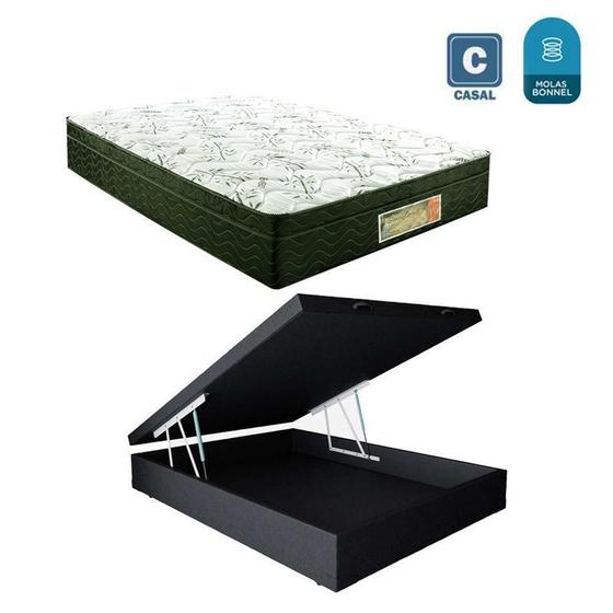 Imagem de Cama Box casal com baú preto  + Colchão Molas bonnel
