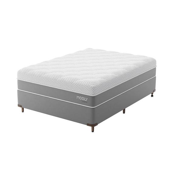 Imagem de Cama Box Casal com Colchão Sublime Espuma Viscoelástica (32x138x188) Cinza e Branco