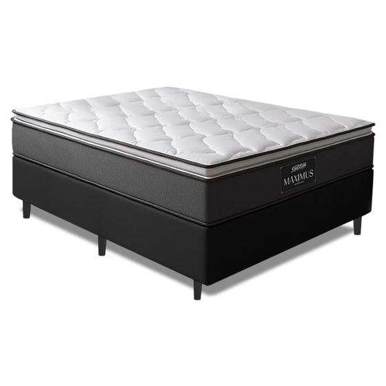 Cama Box Casal King Gazin Colchão Molas Ensacadas Pillow Top Maximus 193x203x66cm Cinza/Preto Imagem de Cama Box Casal King Gazin Colchão Molas Ensacadas Pillow Top Maximus 193x203x66cm Cinza/Preto
