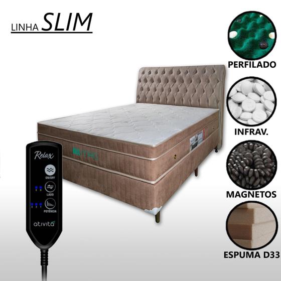 Imagem de Cama Box Casal Magnético D33 Com Massageador e Controle + Cabeceira Completo