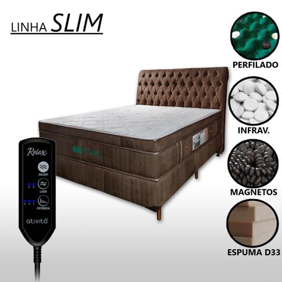 Imagem de Cama Box Casal Magnético D33 Com Massageador e Controle + Cabeceira Completo