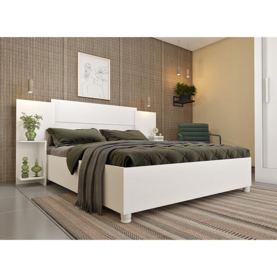 Imagem de Cama Box Casal Monaco Queen Com Painel E Mesa De Cabeceira