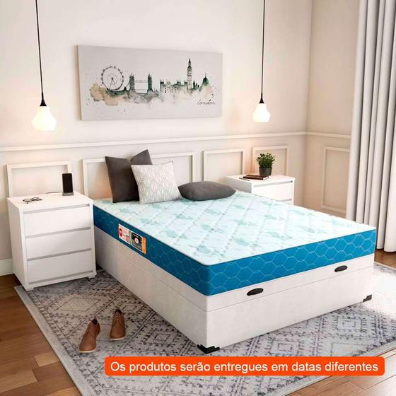 Imagem de Cama Box Casal Premium com Baú Corino Branco com Colchão Sleep Max D45 Branco