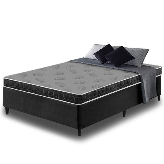 Imagem de Cama Box Casal Preta + Colchão Casal Querubin Espuma D20 138x188x12cm