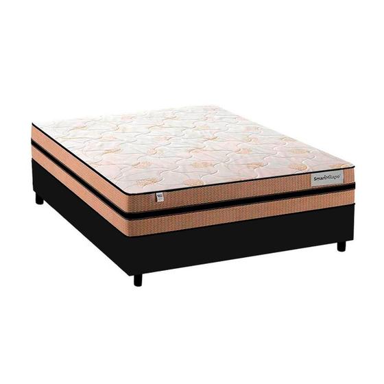 Imagem de Cama Box Casal Preta Colchão Smart Milano Plumatex Flat Pillow