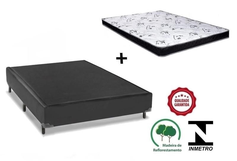 Imagem de Cama Box Casal Preto + Colchão Espuma D28 138x188x8