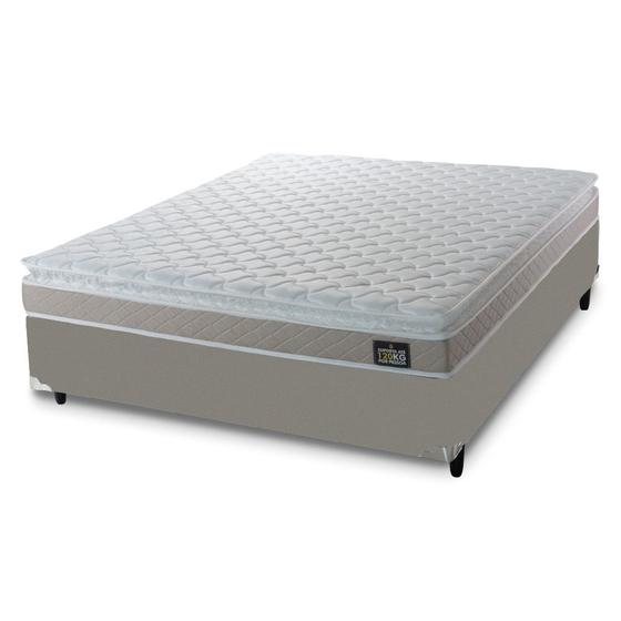 Imagem de Cama Box Casal Queen Colchão Espuma D33 Pillow Top Millenium 158x198x57cm Suede Bege/Branco Hellen  Suporta Até 120 Kg Por Pessoa