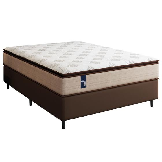 Imagem de Cama Box Casal Queen Colchão Gazin Molas PowerBlue 158x198x65cm Marrom/Bege - 200 Kg Por Pessoa