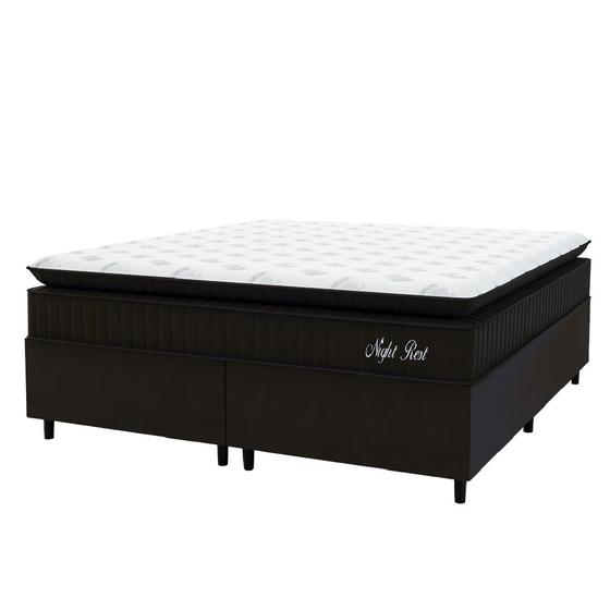 Imagem de Cama Box Casal Queen Colchão Pillow Top Espuma Night Rest 158x198x67cm Preto Veludo / Branco Hellen - Suporta até 120kg por Pessoa