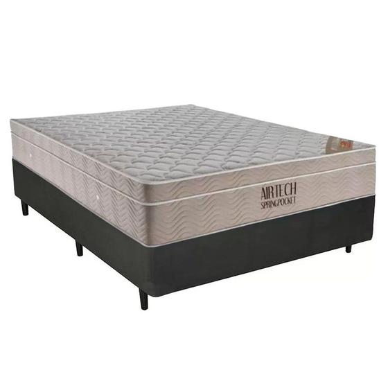 Imagem de Cama Box Casal Sintético + Colchão Ortobom Airtech Molas Ensacadas 65x138x188 Cinza