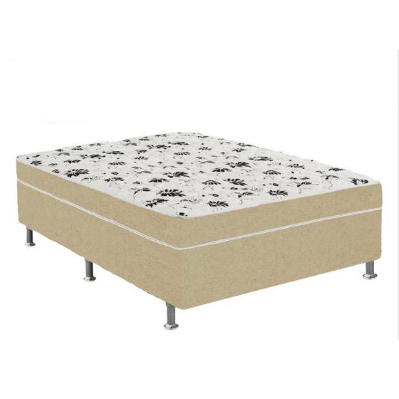 Imagem de Cama Box Casal Suede Bege + Colchão Casal Suede Bege Espuma 138x188x55