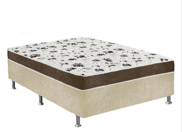 Imagem de Cama Box Casal Suede Bege + Colchão Casal Suede Marrom Espuma 138x188x55