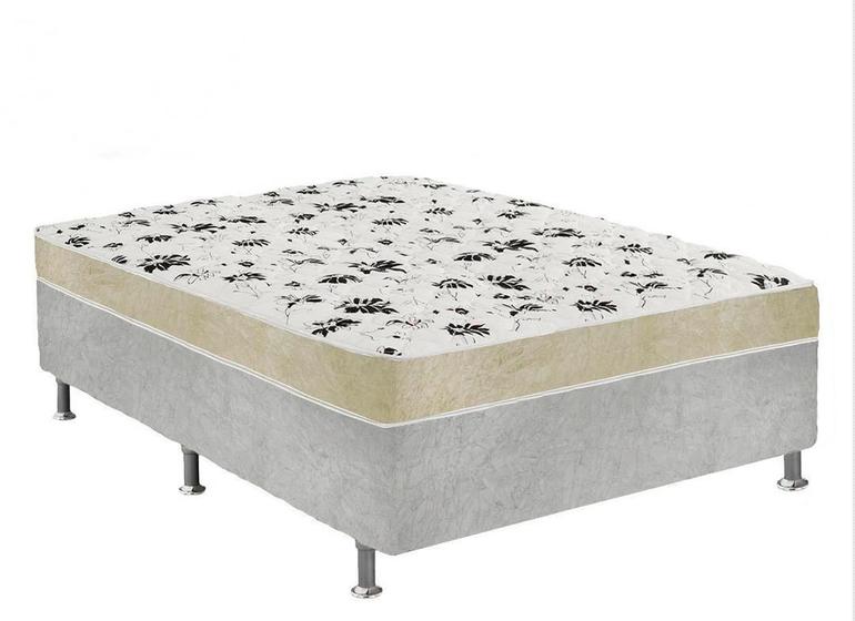 Imagem de Cama Box Casal Suede Cinza + Colchão Casal Suede Bege Espuma 138x188x55