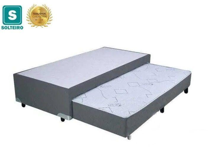 Imagem de Cama Box Casal Suede Cinza Com Colchão Auxiliar De Espuma D28 + colchão mola 20cm