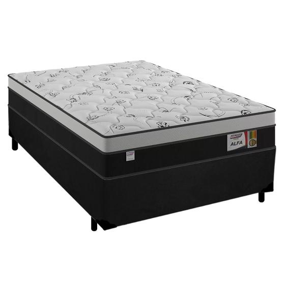 Imagem de Cama Box Casal Suede + Colchão Molas Ensacadas Alfa Plumatex Preto 138cm - Suporta Até 90kg Por Pessoa