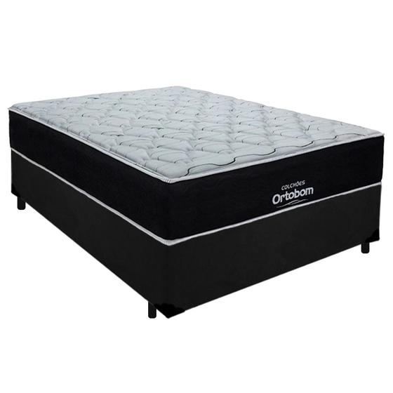 Imagem de Cama Box Casal Suede + Colchão Molas Ensacadas Antares Ortobom 138x188x67 Preto