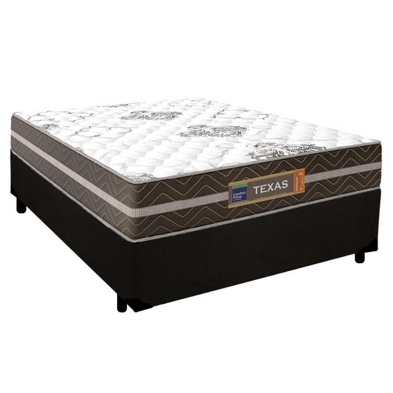 Imagem de Cama Box Casal Suede + Colchão Molas Ensacadas Texas Prime Colchões 138x188x60cm Preto