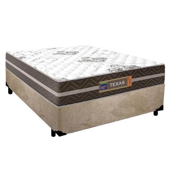 Imagem de Cama Box Casal Suede + Colchão Molas Ensacadas Texas Prime Colchões Bege 138cm - Suporta Até 120kg Por Pessoa