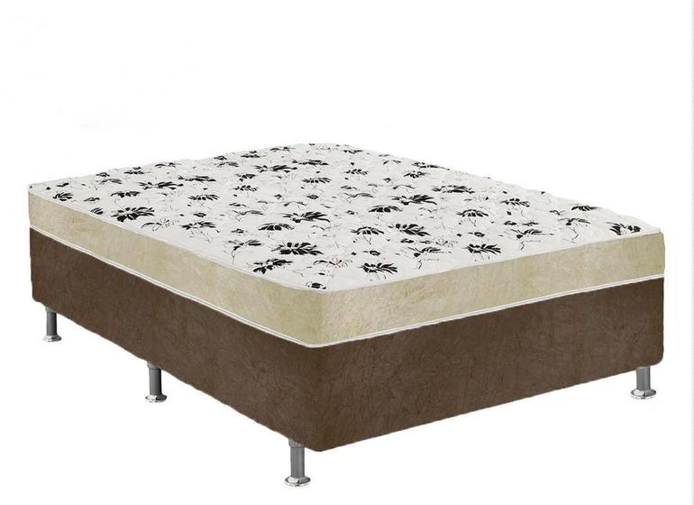 Imagem de Cama Box Casal Suede Marrom + Colchão Casal Suede Bege Espuma 138x188x55