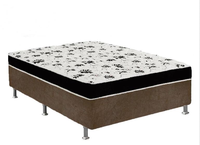 Cama Box Casal Suede Marrom + Colchão Casal Suede Preto Espuma 138x188x55 Menor preço em Cama Box Casal Suede Marrom + Colchão Casal Suede Preto Espuma 138x188x55