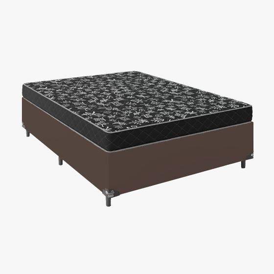 Imagem de Cama Box Casal Tecido Sintético Marrom com Colchão Espuma  D28 - Tampo Preto 12cm