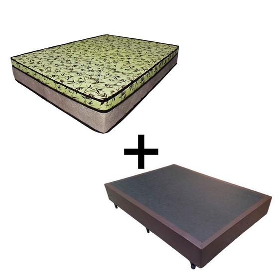 Imagem de Cama Box Casal Tecido Sintético Marrom com Colchão Espuma D33 Tokio Bege - Bello Box