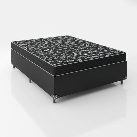 Imagem de Cama Box Casal Tecido Sintético Preto com Colchão Espuma  D28 - Tampo Preto 12cm