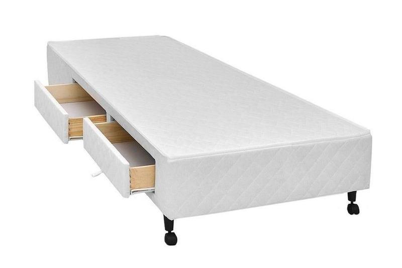 Imagem de Cama Box Castor Solteiro Poli Branco com 2 Gavetas 120x203x27cm