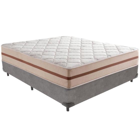 Imagem de Cama Box Cinza e Colchão Classic 22 cm Molas ensacadas Casal Anjos