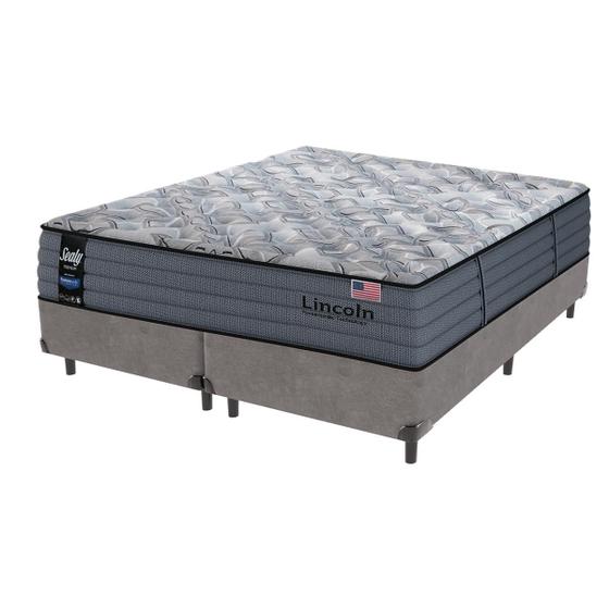 Imagem de Cama Box Cinza e Colchão King Lincoln Molas Ensacadas Sealy