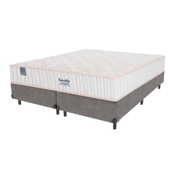 Imagem de Cama Box Cinza e Colchão King Miami Molas Ensacadas Euro Pillow Sealy