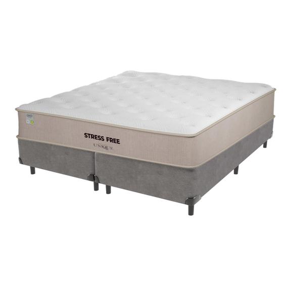 Imagem de Cama Box Cinza e Colchão Queen Stress Free Espuma D28 Unique