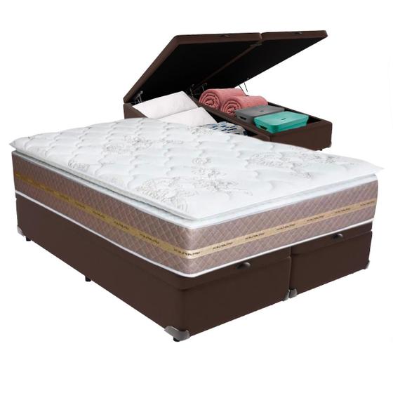 Imagem de Cama Box Coimbra Casal Bip. Marrom Suede Umaflex 71x138x188