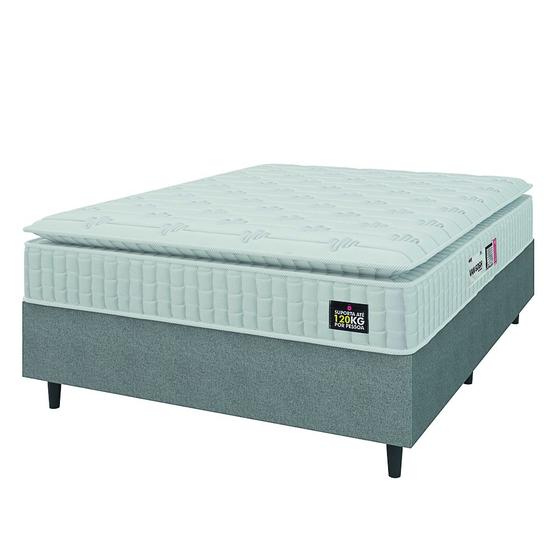 Imagem de Cama Box Colchão Casal Espuma D33 Vangogh Pillow Top 138x188x67cm Branco / Cinza Hellen - Suporta até 120kg por Pessoa