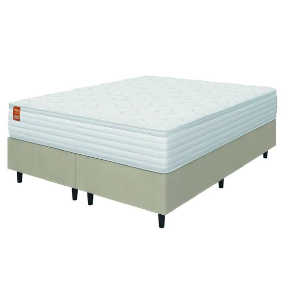 Imagem de Cama Box Colchão Casal King Molas Ensacadas Real 193x203x65cm Branco / Bege Inducol - Suporta até 130kg por Pessoa