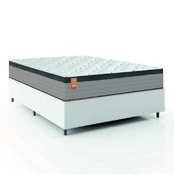 Imagem de Cama Box Colchão Casal Molas Ensacadas Real 138x188x65cm Linho Branco / Preto Inducol - Suporta até 130kg por Pessoa