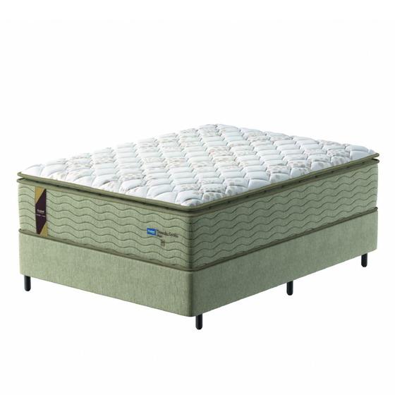 Imagem de Cama Box Colchão Casal Molas Guarda Costas Max Pillow Top Probel 138x188x78cm Branco / Bege - Suporta até 180kg por Pessoa