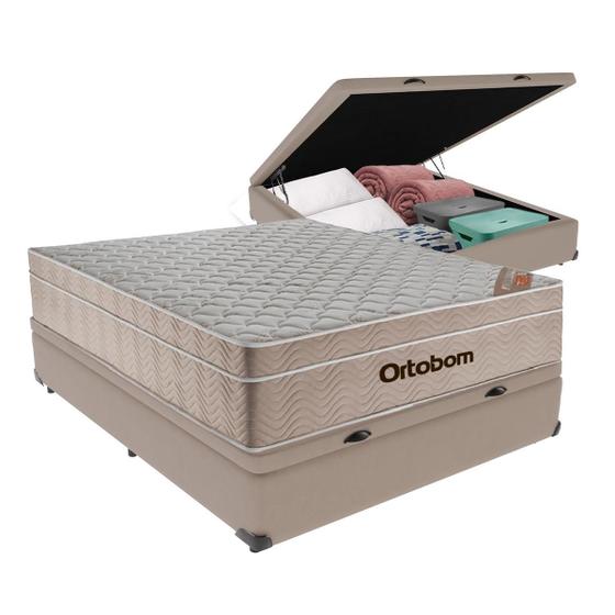 Cama Box + Colchão Casal Ortobom Airtech Spring Pocket 138x188 Menor preço em Cama Box + Colchão Casal Ortobom Airtech Spring Pocket 138x188
